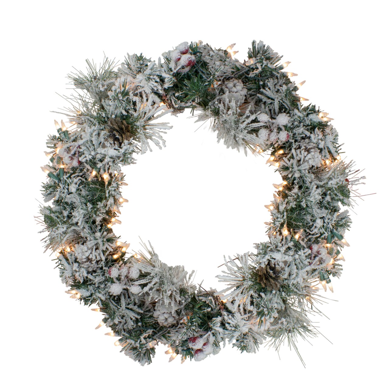 Northlight Pre-lit Heavily Flocked Pine Artificial Christmas Wreath - 24" - Clear Lights